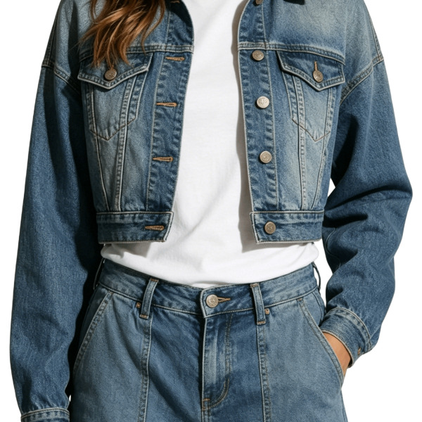 Cropped Denim Jacket and Cargo Jeans Set