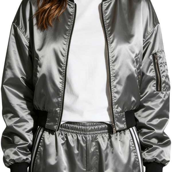 Cropped Satin Bomber Jacket and Track Pants Set
