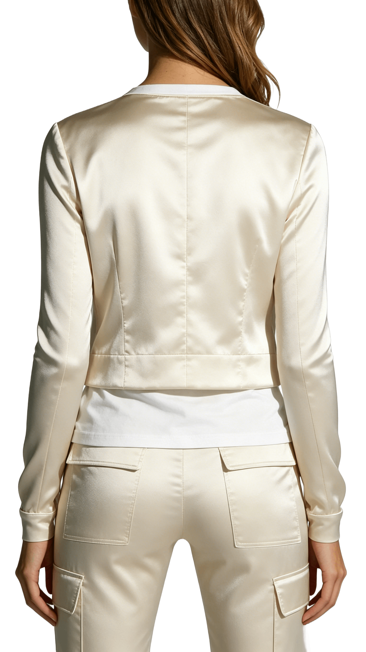 Cropped Satin Jacket and Cargo Pants Set - Image 3