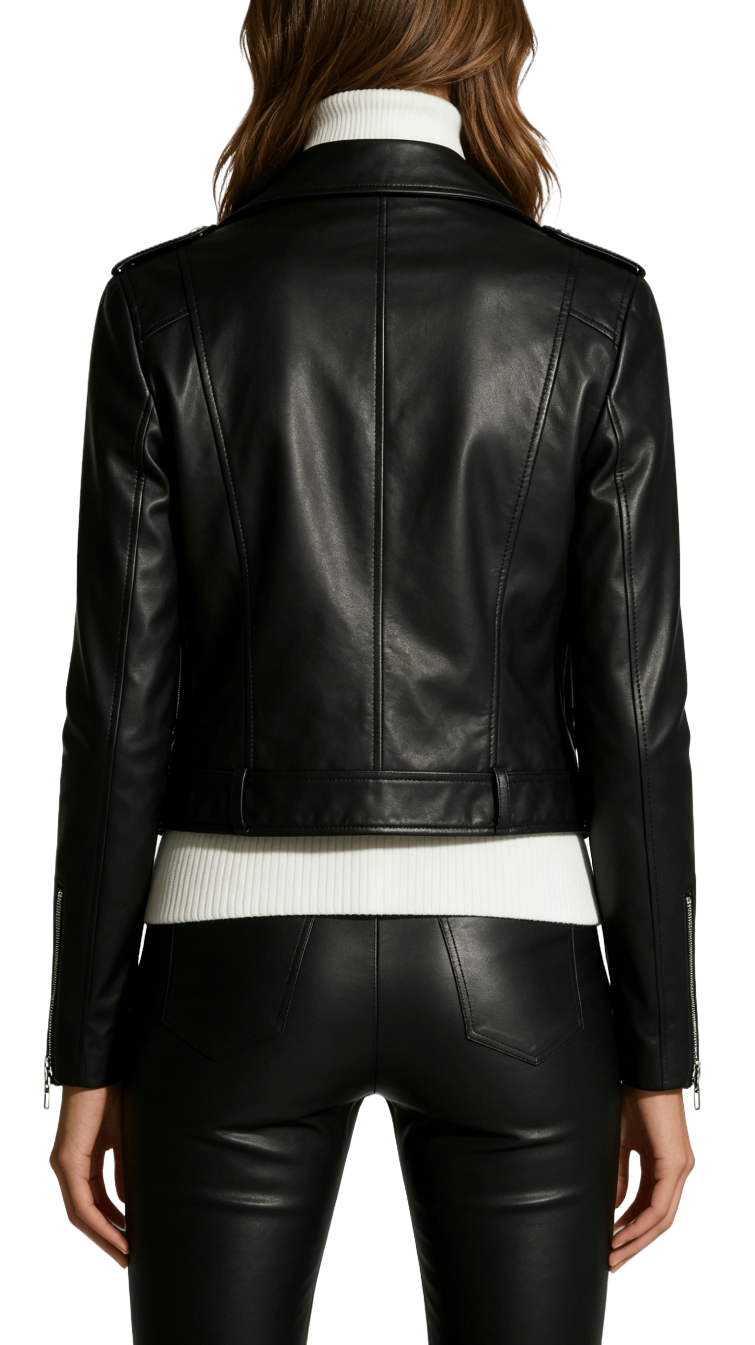 Black Leather Moto Jacket and Leather Pants Set - Image 3
