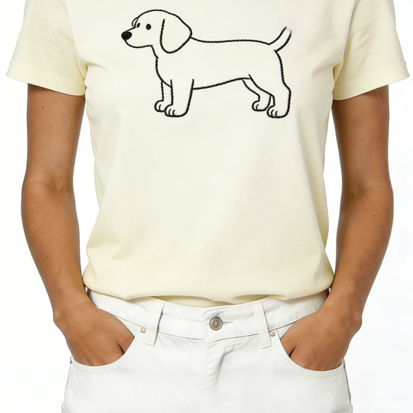 Cream Dog Embroidery T-Shirt