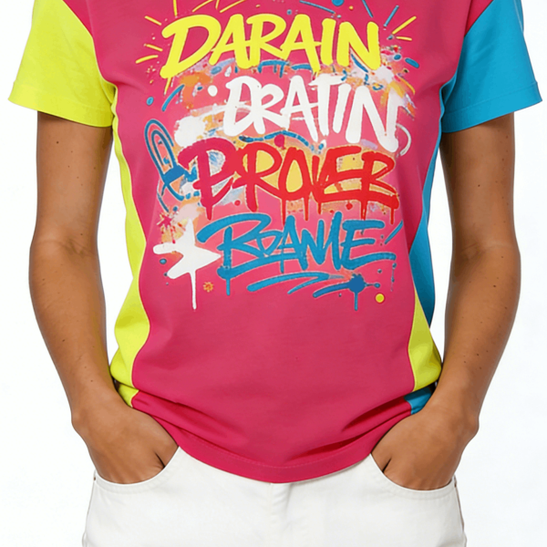 Pink Colorblock Graffiti Print Short Sleeve T-Shirt