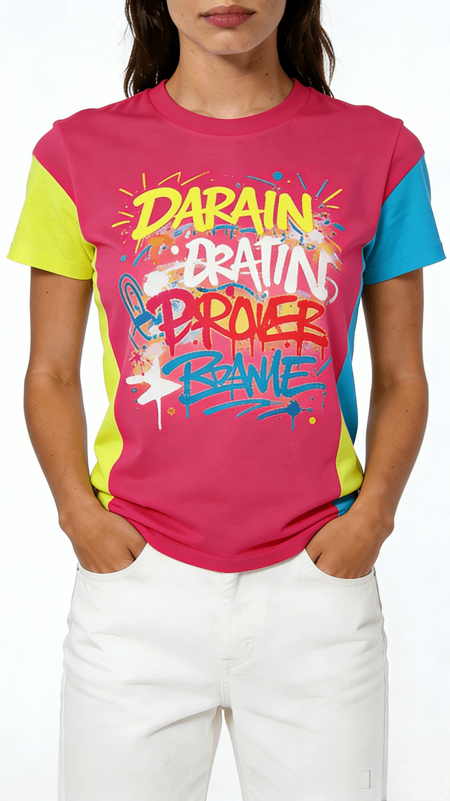 Pink Colorblock Graffiti Print Short Sleeve T-Shirt