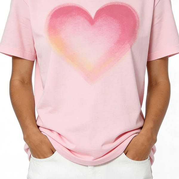 Pink Gradient Heart Print Short Sleeve T-Shirt