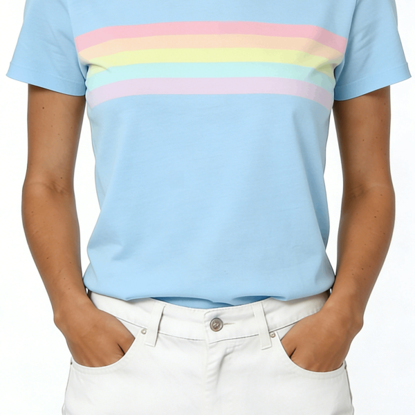 Light Blue Rainbow Stripe Short Sleeve T-Shirt