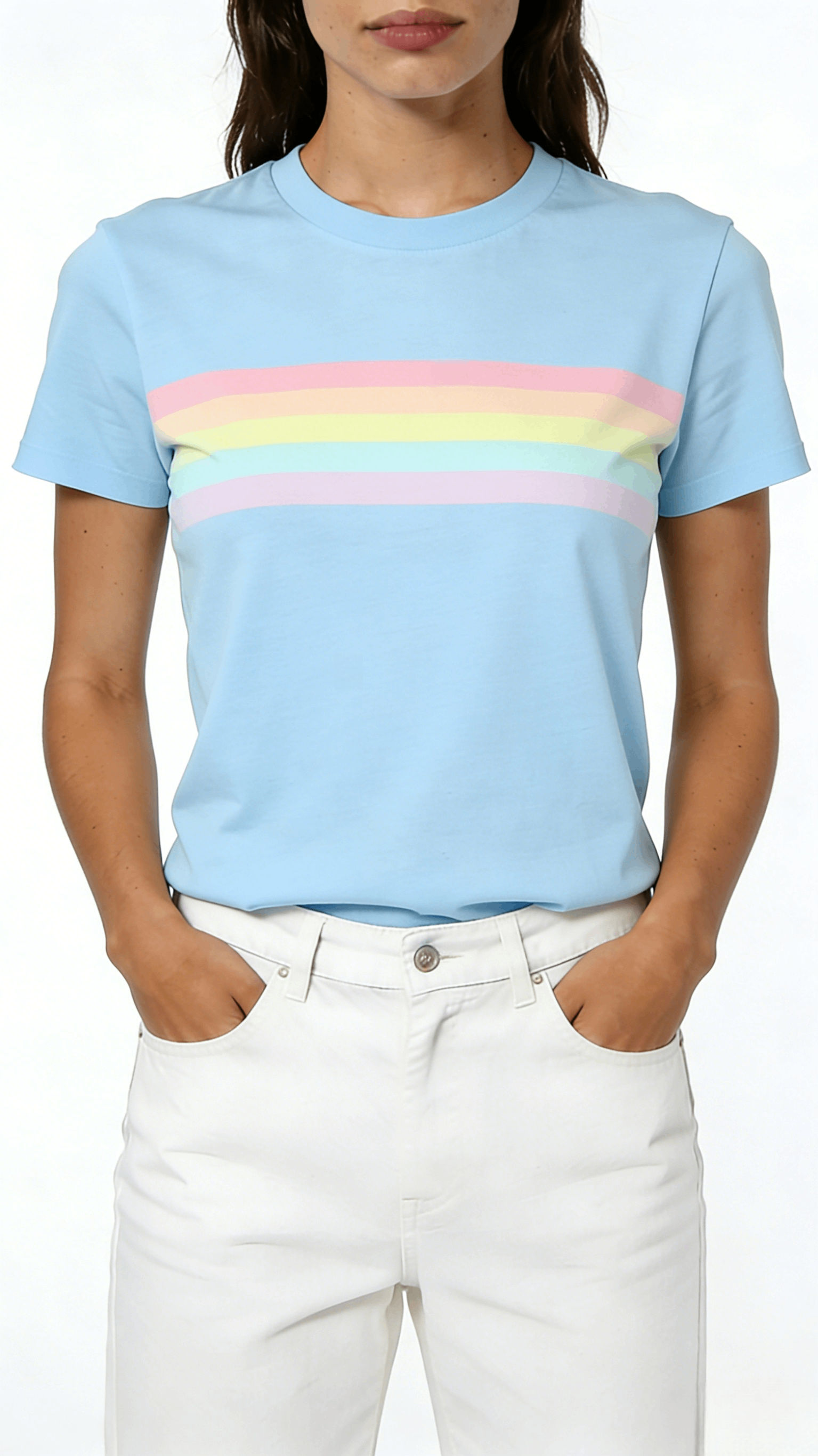Light Blue Rainbow Stripe Short Sleeve T-Shirt