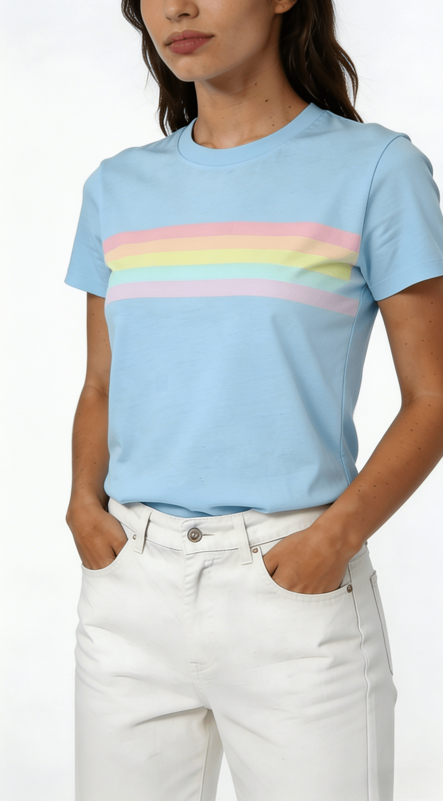 Light Blue Rainbow Stripe Short Sleeve T-Shirt - Image 2