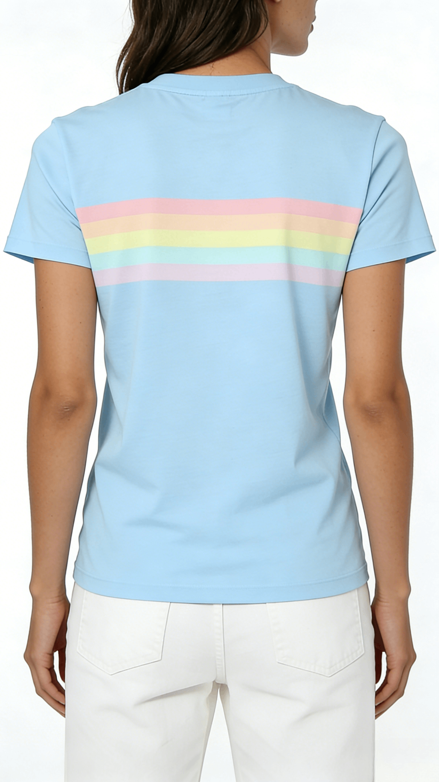Light Blue Rainbow Stripe Short Sleeve T-Shirt - Image 3