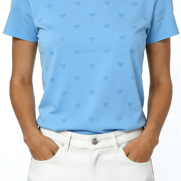 Light Blue Mini Heart Print Short Sleeve T-Shirt