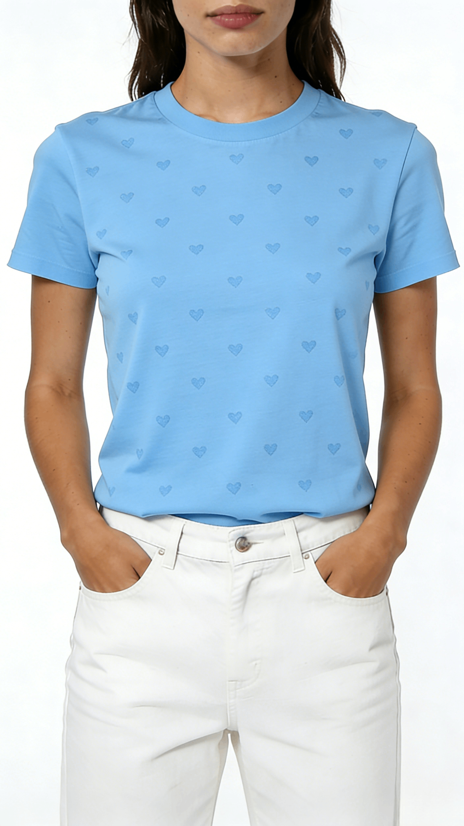 Light Blue Mini Heart Print Short Sleeve T-Shirt