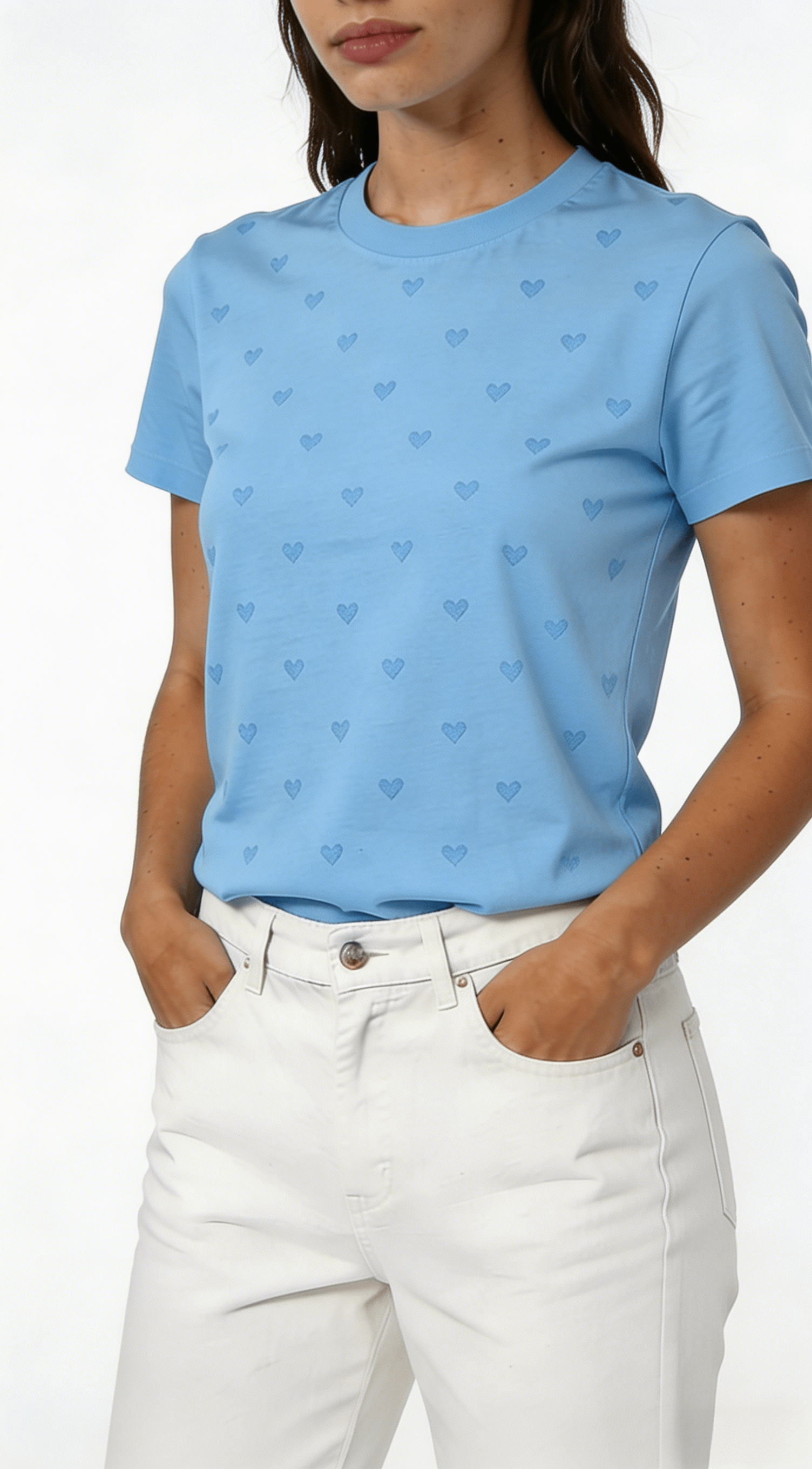 Light Blue Mini Heart Print Short Sleeve T-Shirt - Image 2