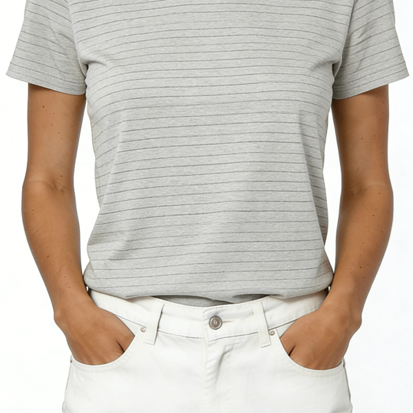 Gray Fine Stripe Crew Neck Short Sleeve T-Shirt