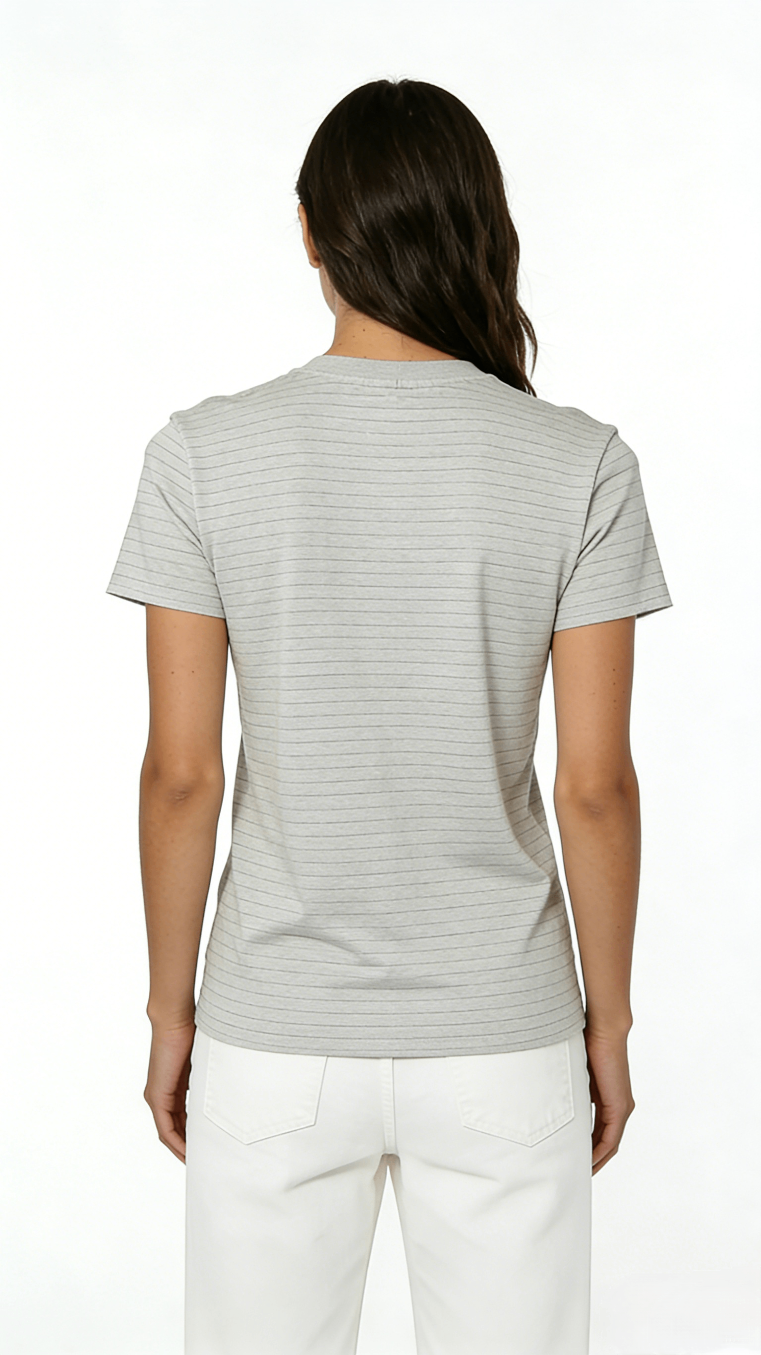 Gray Fine Stripe Crew Neck Short Sleeve T-Shirt - Image 3