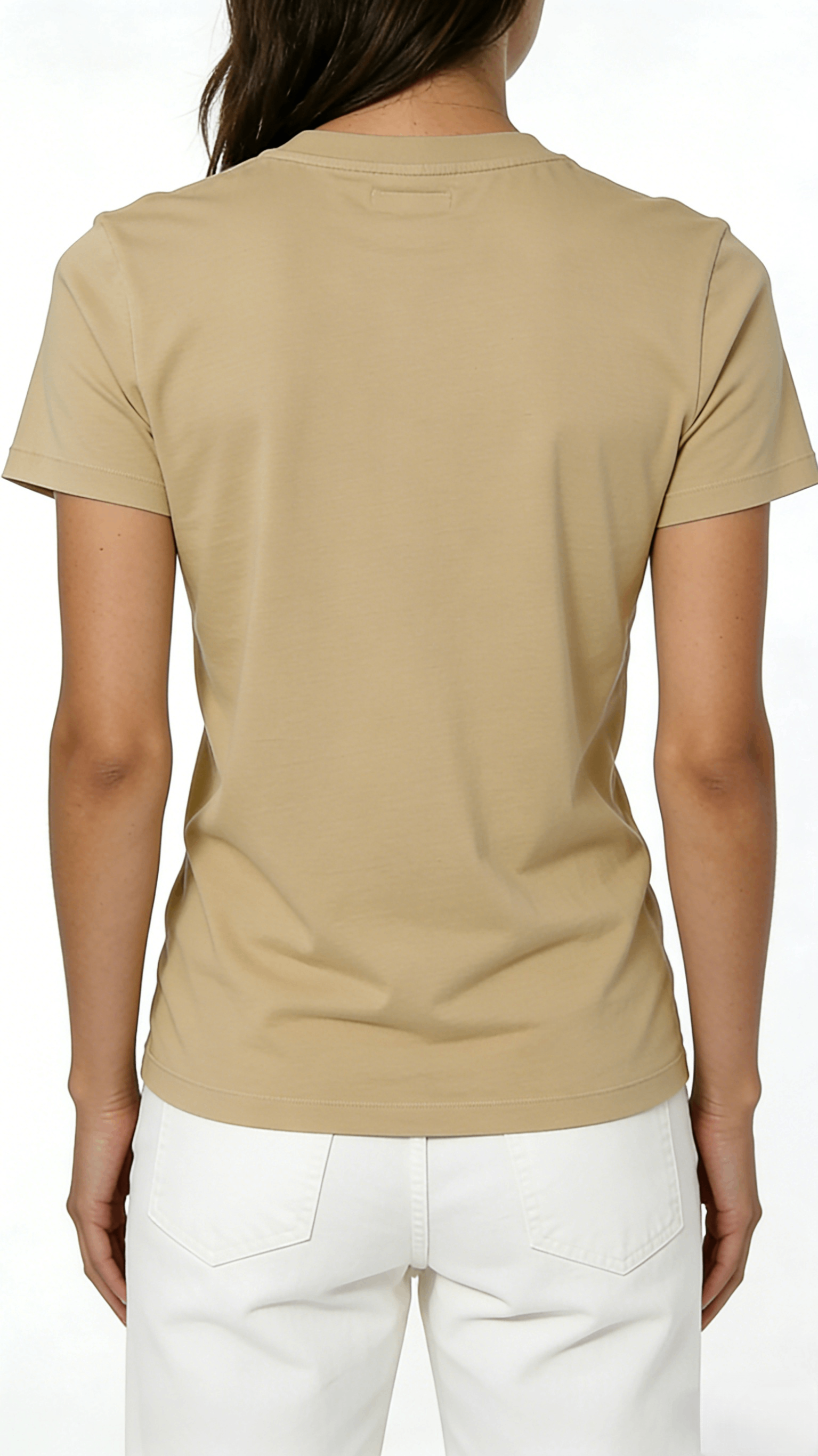 Khaki Solid Crew Neck Short Sleeve T-Shirt - Image 3