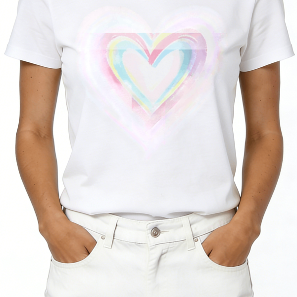 White Rainbow Layered Heart Print Short Sleeve T-Shirt