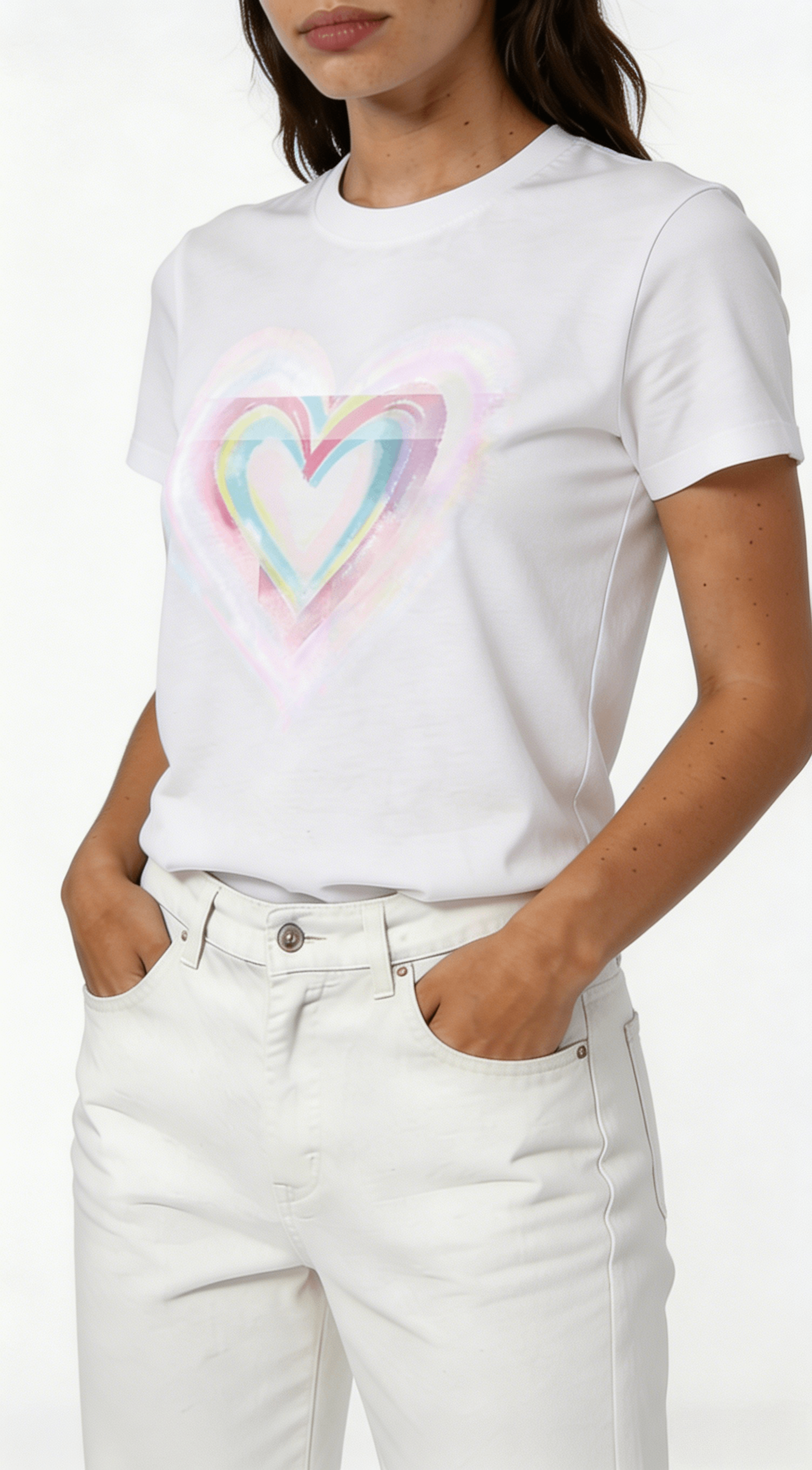 White Rainbow Layered Heart Print Short Sleeve T-Shirt - Image 2