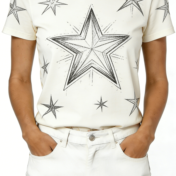 Cream Sketch Star Print Short Sleeve T-Shirt