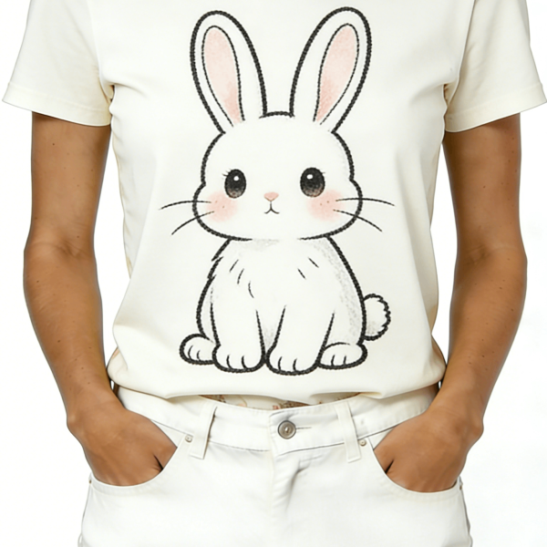 Cream Cute Bunny Print Short Sleeve T-Shirt