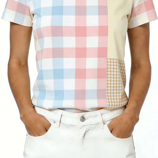Pastel Patchwork Plaid Short Sleeve T-Shirt