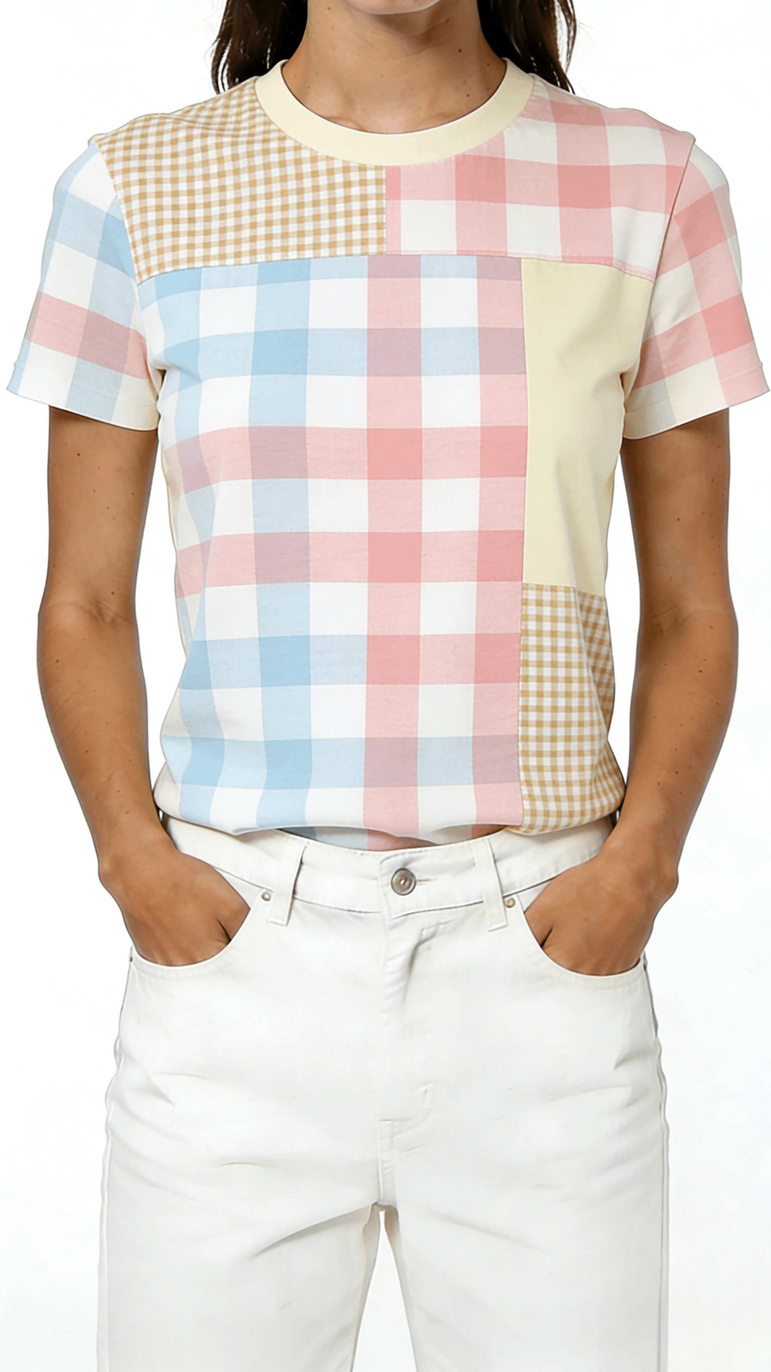 Pastel Patchwork Plaid Short Sleeve T-Shirt
