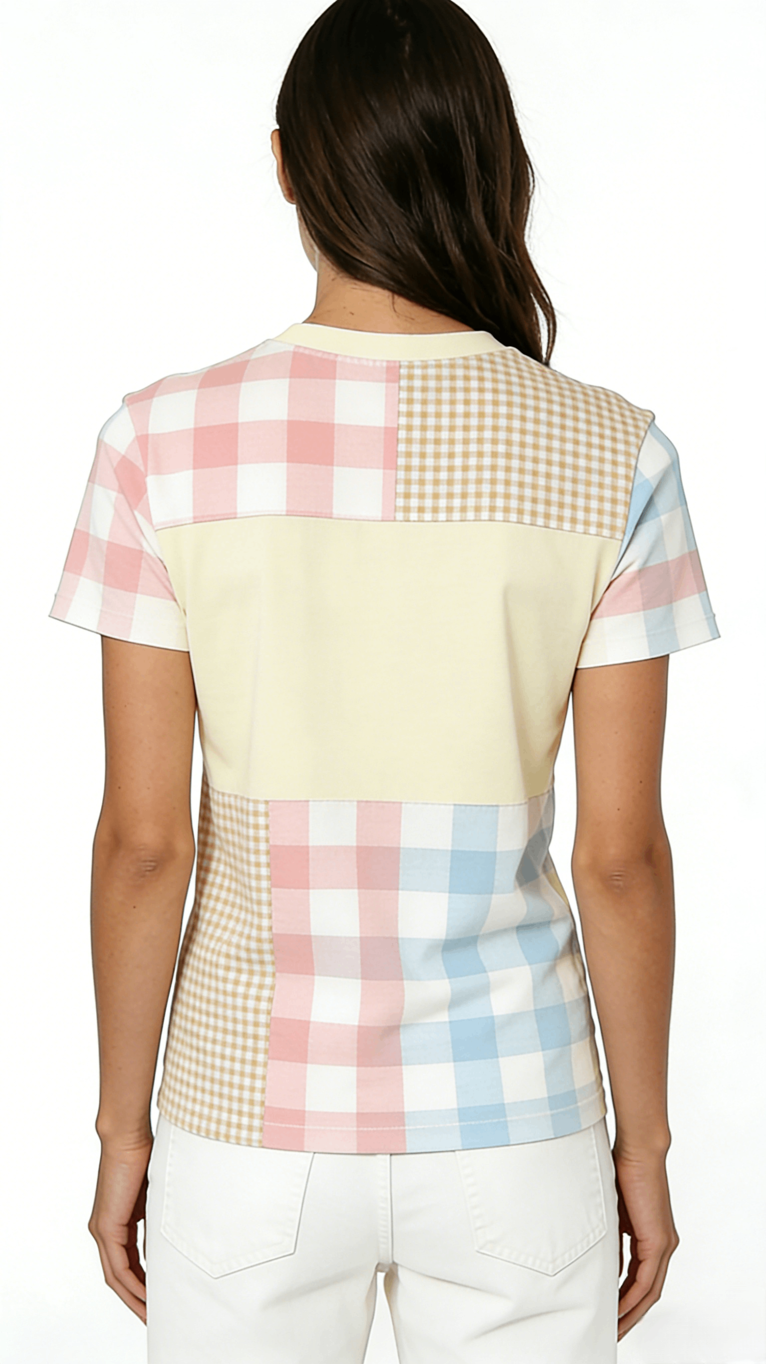 Pastel Patchwork Plaid Short Sleeve T-Shirt - Image 3