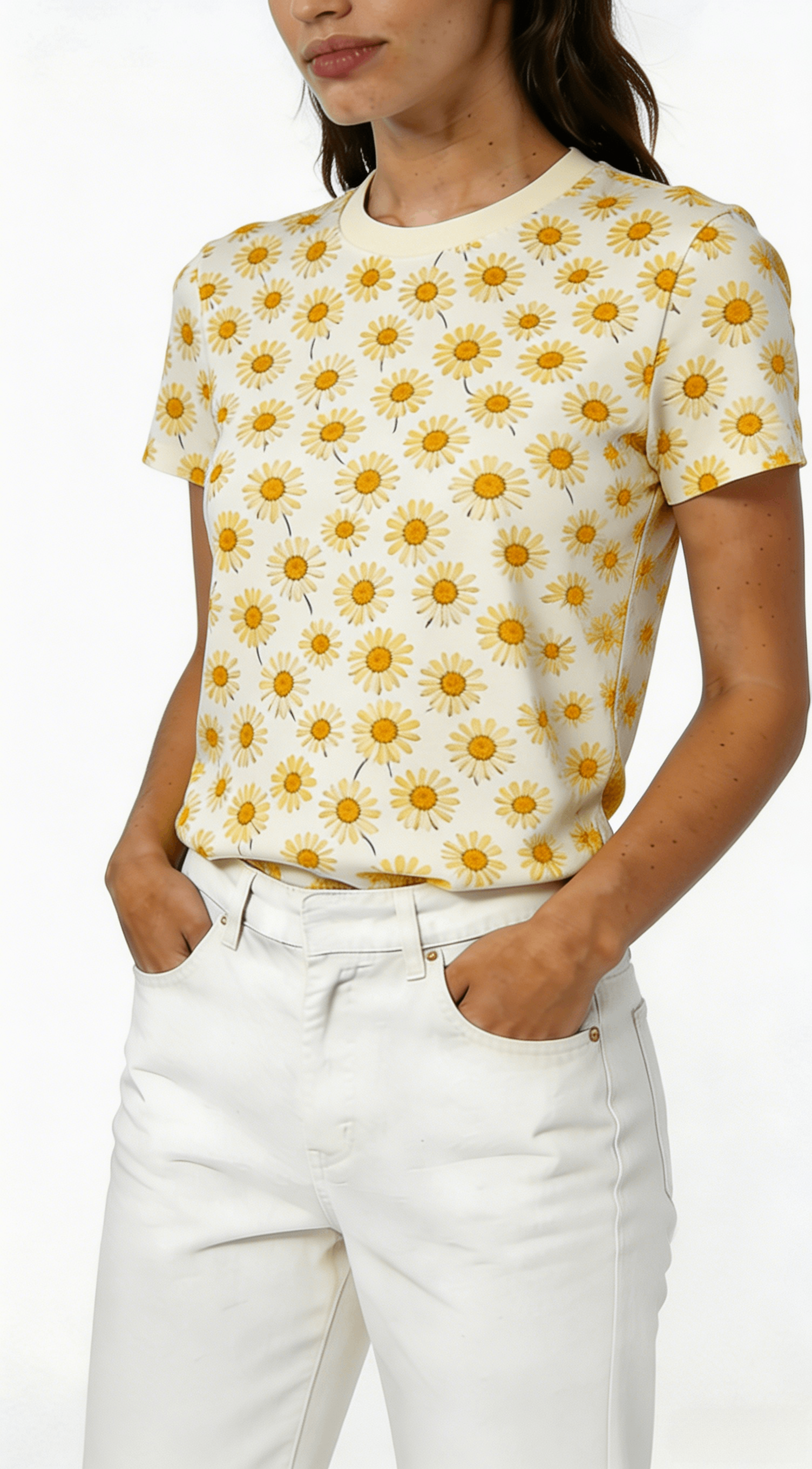 Cream Daisy Print Short Sleeve T-Shirt - Image 2