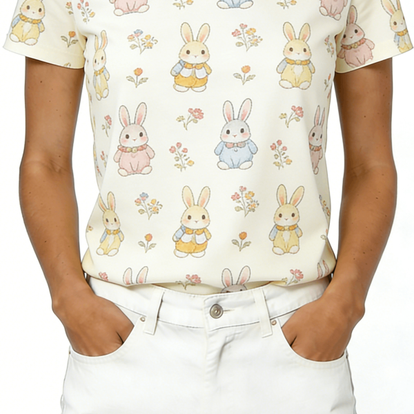 Cream Bunny & Floral Print Short Sleeve T-Shirt