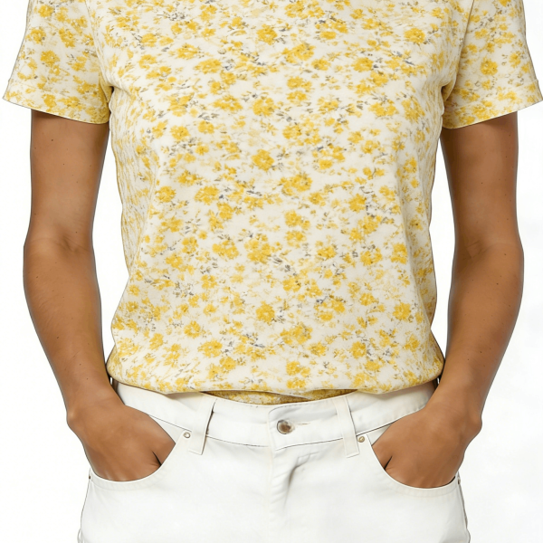 Yellow Floral Print Short Sleeve T-Shirt