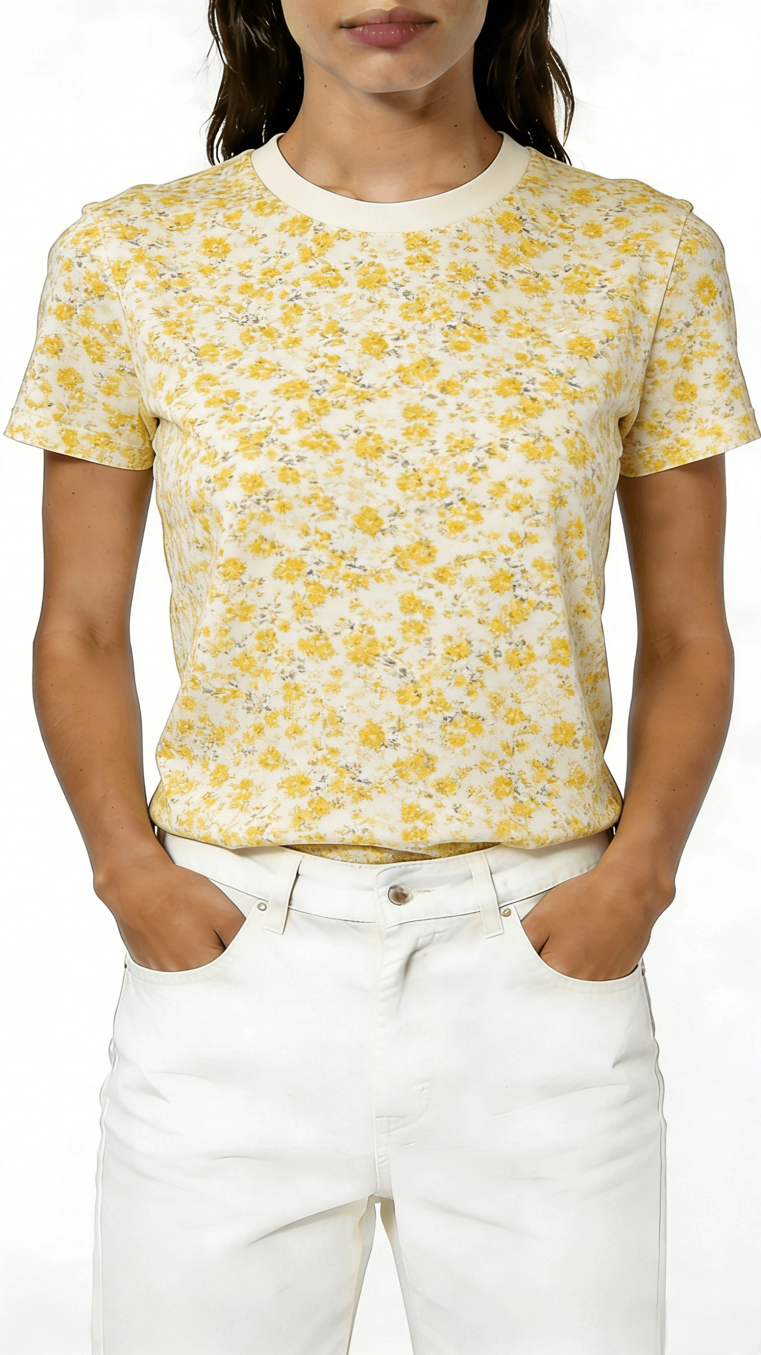 Yellow Floral Print Short Sleeve T-Shirt