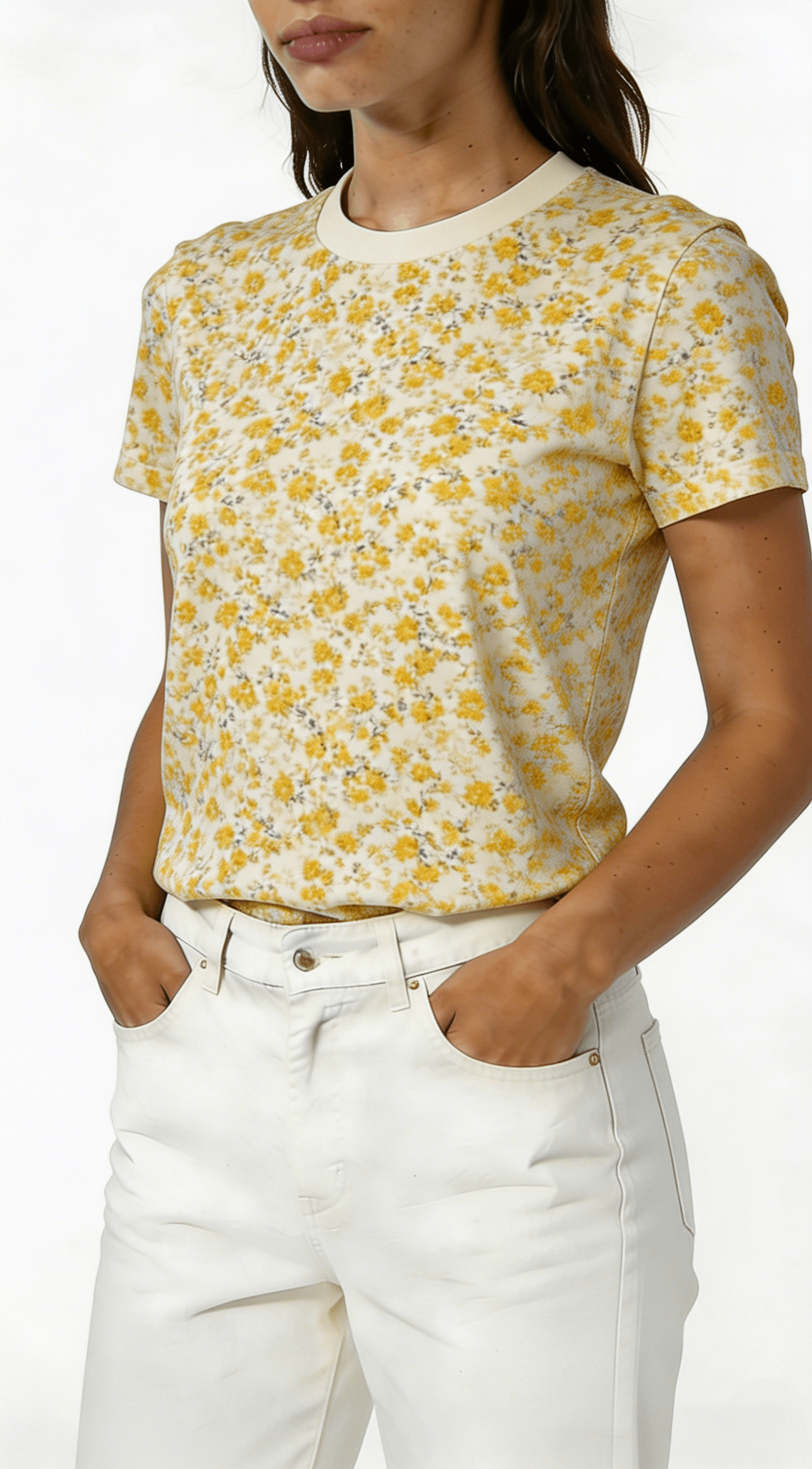 Yellow Floral Print Short Sleeve T-Shirt - Image 2