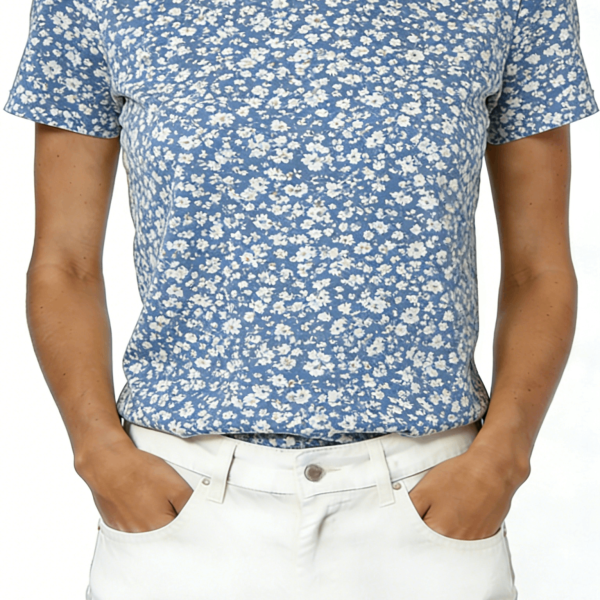 Blue Ditsy Floral Print Short Sleeve T-Shirt