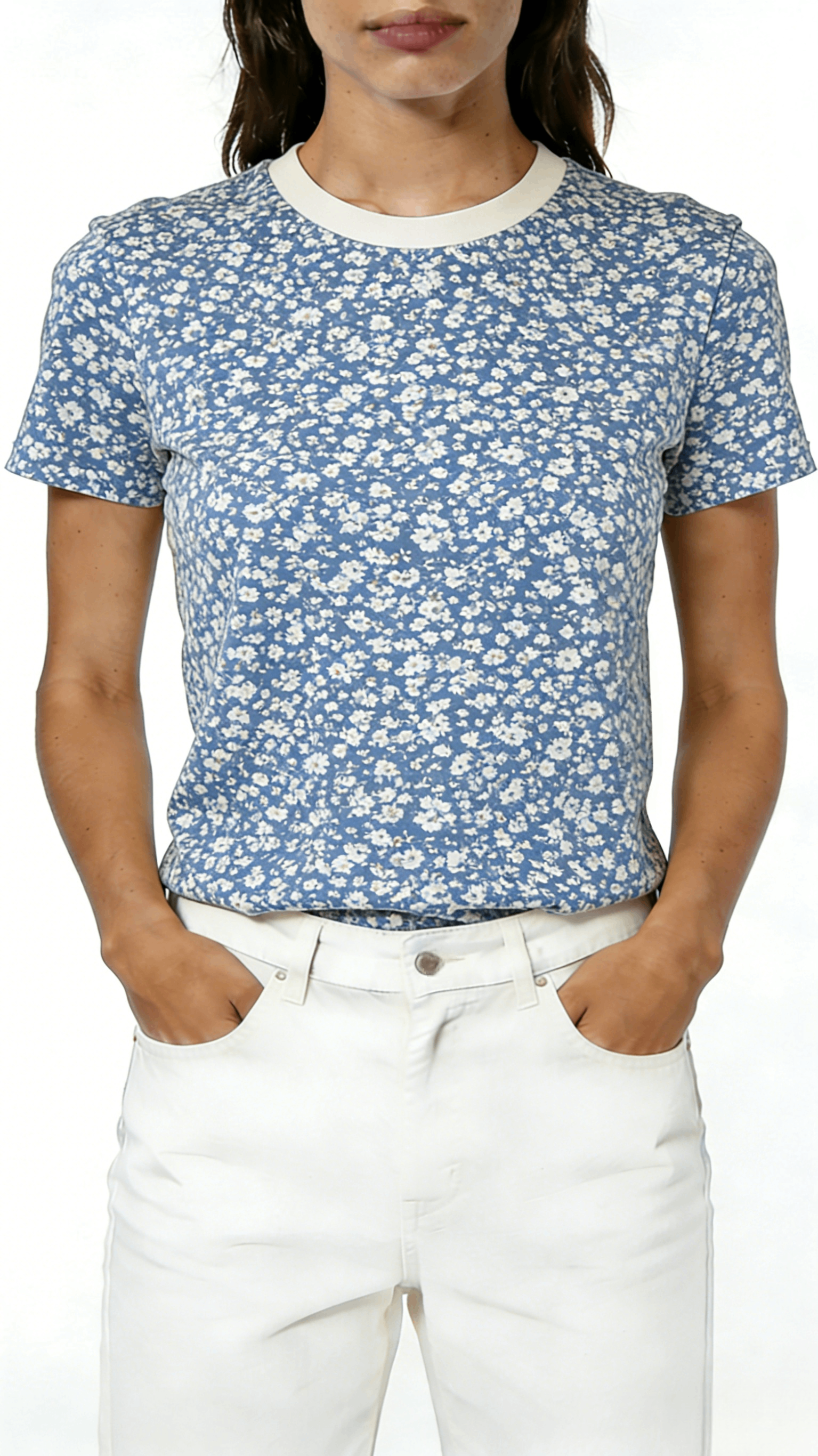 Blue Ditsy Floral Print Short Sleeve T-Shirt