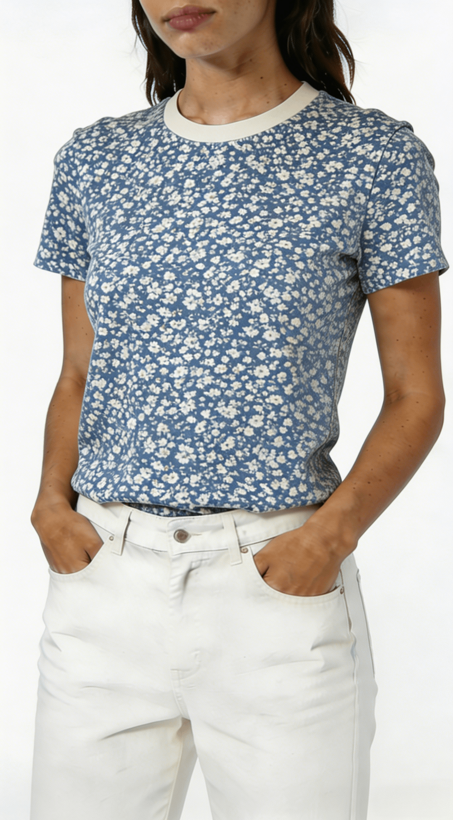 Blue Ditsy Floral Print Short Sleeve T-Shirt - Image 2