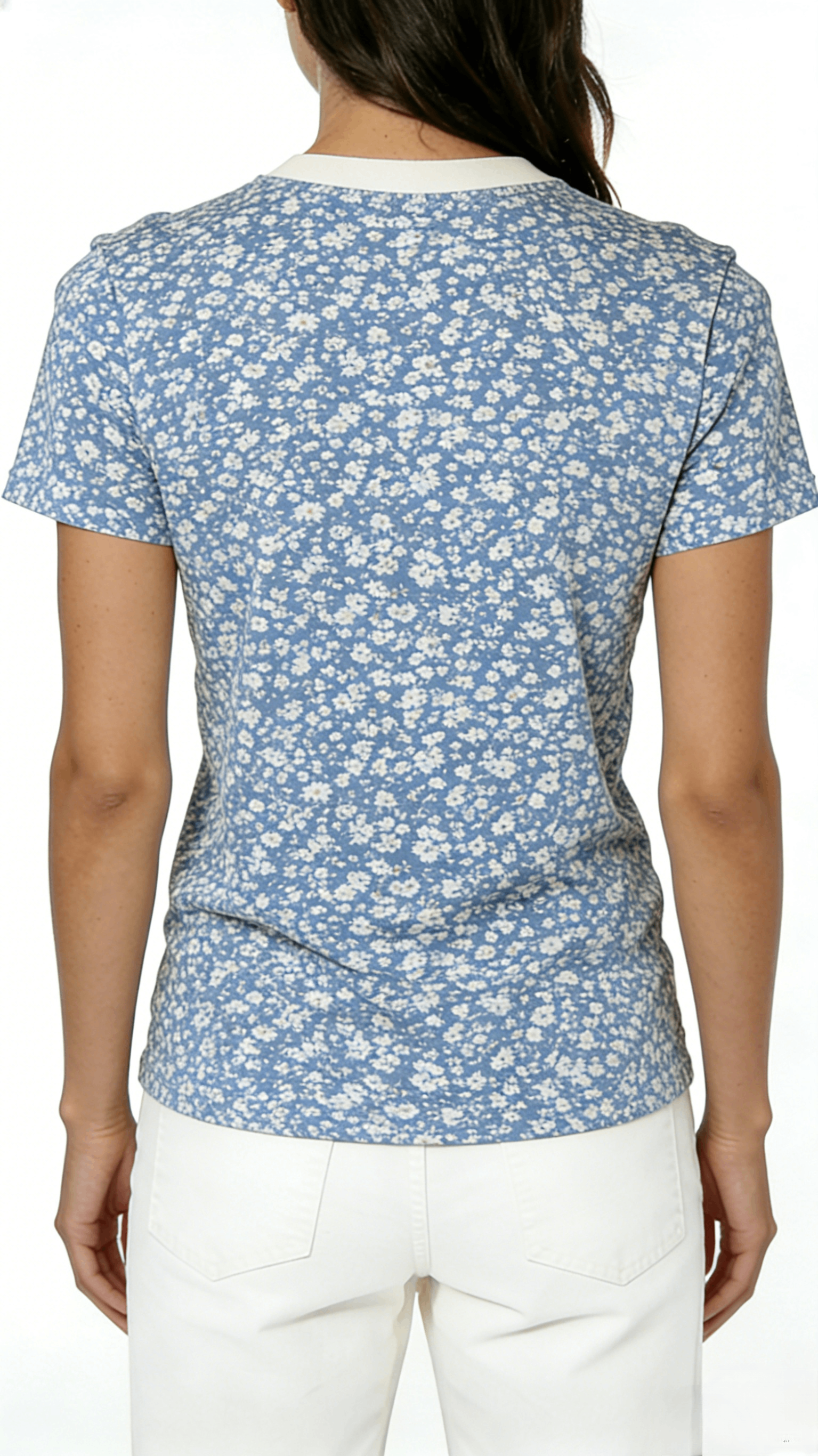 Blue Ditsy Floral Print Short Sleeve T-Shirt - Image 3